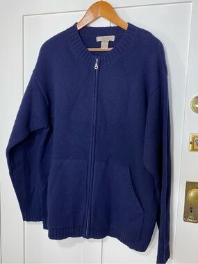 Northern Apparel Navy Grandpa Full-zip Cardigans Kangaroo Pocket Lambswool NWT L